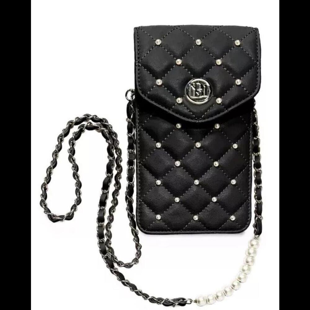 Badgley Mischka Quilted Phone Case Vegan Leather Pearls Crossbody NWT (MSRP $69)